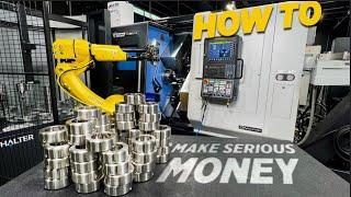 Maximize Profits with a 247 CNC Automation Cell Dual-Chuck Lathe & Robotic Loader in Action