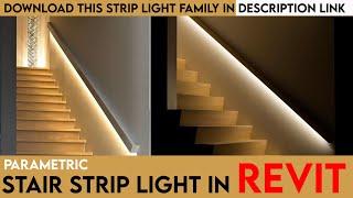 Light strip in stair in revit tutorial  Wall stair railing with light in revit tutorial 