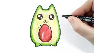 Как нарисовать кавайную милую Кошку Авокадо