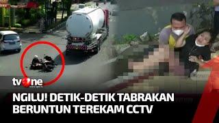 Tabrakan Beruntun Sepeda Motor Mobil & Truk Tangki Terekam Kamera CCTV  Kabar Pagi tvOne