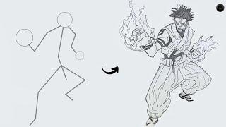 How to draw Ryomen Sukuna Full Body out of Stick Man  Easy Step by Step