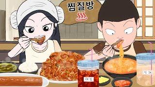 Jjimjilbang Mukbang Animation  Ramen Spicy Stir-fried Pork