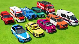 TRANSPORTING POLICE CARS AMBULANCE EMERGENCY CARS FIRE DEPARTMENT TRUCKS WITH BIG TRUCKS  FS22