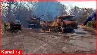 Cars burned soldiers died -Russian Kamaz and armored vehicles burned to ashes by Ukrainian drones