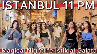 TurkiyeIstanbul 11pm Night Walking Tour City center Taksim Square Istiklal Street Galata Tower4K