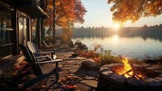 Campfire in Summer Morning with Birdsongs  Relaxing Lakeside for Relax Study