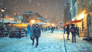 London HEAVY SNOW Walk ️ Snowing Central London 2022 ️ London Best Christmas Lights  4K