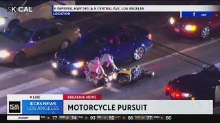 CHP officers push motorcyclist off bike ending high speed pursuit through LA County