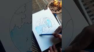 How to draw easy scenery in a circle #shorts #short #drawing #viral