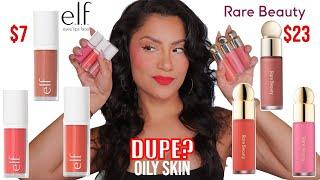 DUPE? $7 e.l.f. COSMETICS CAMO vs $23 RARE BEAUTY SOFT PINCH LIQUID BLUSH *oily skin* MagdalineJ