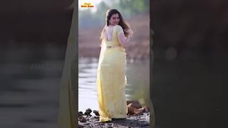 Walk And Pose in Yellow Chiffon SareeMatching Backless Blouse #saree #shorts #chiffonsaree #viral