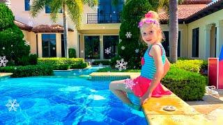 Nastya learns to swim in the pool and under the sea - Safety Precautions for kids