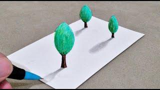 easy amazing tree 3d drawing on paper - how to draw 3d