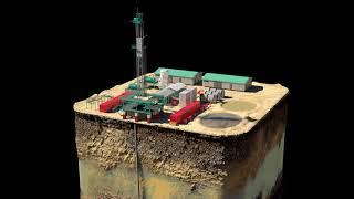 Earth cross-section with drilling rig 3d animation
