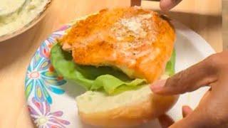 One of the best salmon burgers you were ever having in your life  #salmon  #sea  #seafood ￼