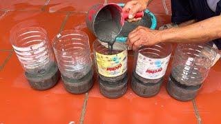 Amazing Idea From Plastic Bottles And Cement - Easy Flower Pot Making