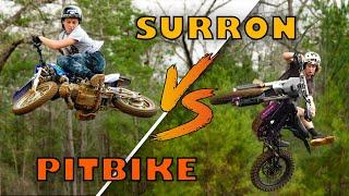 Surron VS Pitbike Battle  Huge Backyard Jumps  Haiden And Duffe Are Back