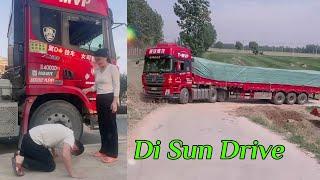 Cargo Journey.  Beautiful female trailer truck driver Di Sun