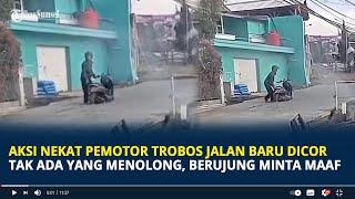 Aksi Nekat Pemotor Trobos Jalan Baru Dicor di BandungTak Ada yang Menolong Berujung Minta Maaf