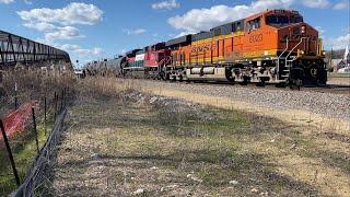 BNSF Manifest Train w Ferromex Locomotive moves thru Savanna IL 4122024