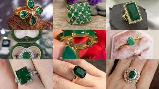 green stone gold ring design for ladies