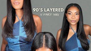 The Perfect 90s Layered Yaki Textured Middle V Part Wig For Natural & Relaxed Hair Ft. My First Wig