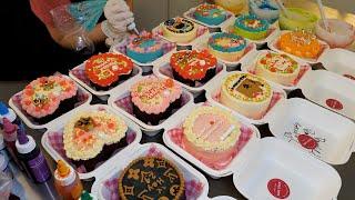 원하는걸 전부 그려주시는 금손 사장님? 달지않은 도시락 레터링 케이크 만들기 making lunch box cake with lettering - korean street food