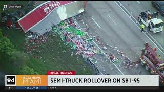 Coca-Cola truck rollover crash on I-95 causes massive delays