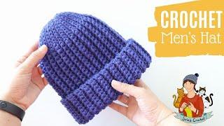 Crochet Simple  Classic Mens Hat  Beanie Tutorial