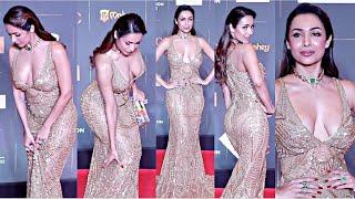 48 Years Malaika Arora Hot And Sexy In Sheer Golden Gown At Miss India 2022 Red Carpet