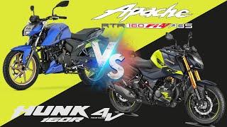 TVS Apache 160 4V FI ABS vs Hero Hunk 160R 4V  ¿Cuál es mejor?  Comparativa completa