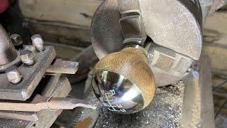 Woodturning a Gear Shift Knob oak brass and aluminum.