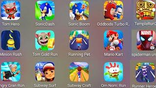 Tom HeroSonic DashSonic BoomMario KartTemple RunMinion RushSubway SurfSubway CraftOm Nom Run