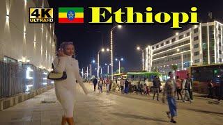 በምሽት ጨረቃ የመሰለው አዲሱ  ከሾላ ገበያ መገናኛ  መንገድ  Addis Ababa Walking Tour  4K Tourist attractiveness