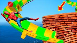 GTA 5 Spiderman vs Brick Walls on the Water Slides  I Cheated With  Euphoria Physics Falls
