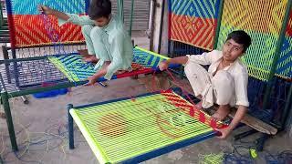 Making of a Nylon rope bed  Making of a charpai   #satisfyingvideo #charpai