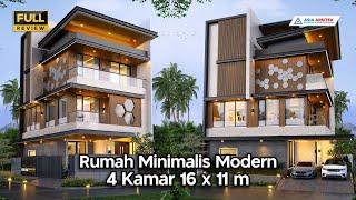 Desain Rumah Minimalis Modern 4 Lantai 4 Kamar 16x11 m