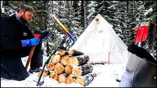 Solo Hot Tent Camping in Snow - Peace and Quiet