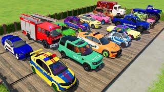 TRANSPORTING CARS AMBULANCE POLICE CARS FIRE TRUCK MONSTER TRUCK OF COLORS WITH TRUCKS - FS 22