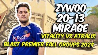 CS2 POV Vitality ZywOo 2013 vs Astralis Mirage BLAST Premier Fall Groups 2024