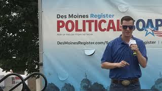 Libertarian presidential candidate Chase Oliver speaks at the Des Moines Registers Soapbox