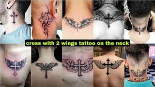 cross with 2 wings tattoo on the neck  new tattoo designs ideas HD video 2023  tattoo designs 