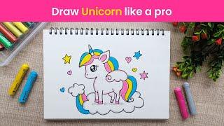 Draw Unicorn Like Pro  How To Draw A Cute Unicorn  Unicorn Drawing for Kids  Easy step by step
