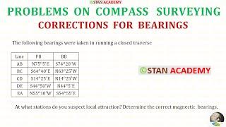 Compass Surveying - Problem No 8  Reduced Bearing Type - Adjustment of Bearings 