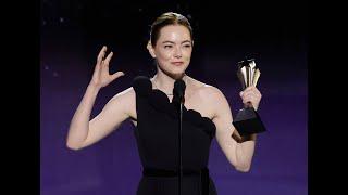 Emma Stone wins the Best Actress award at the 29th annual Critics Choice Awards.