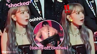 Sakura cant stop reacting to Ateez San solo performance she was shocked