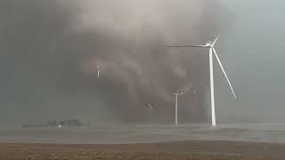 INSANE TORNADO PIPE intercept with windmills toppled near Greenfield Iowa