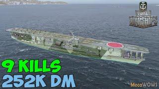 World of WarShips  Kaga  9 KILLS  252K Damage - Replay Gameplay 4K 60 fps