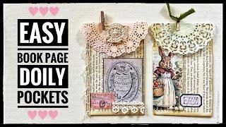 Junk Journal Ephemera Ideas - Easy Book Page Doily Pockets #cathysgardenyoutubechannel