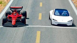 Ferrari F1 2022 vs Tesla Roadster - Desert Drag Race